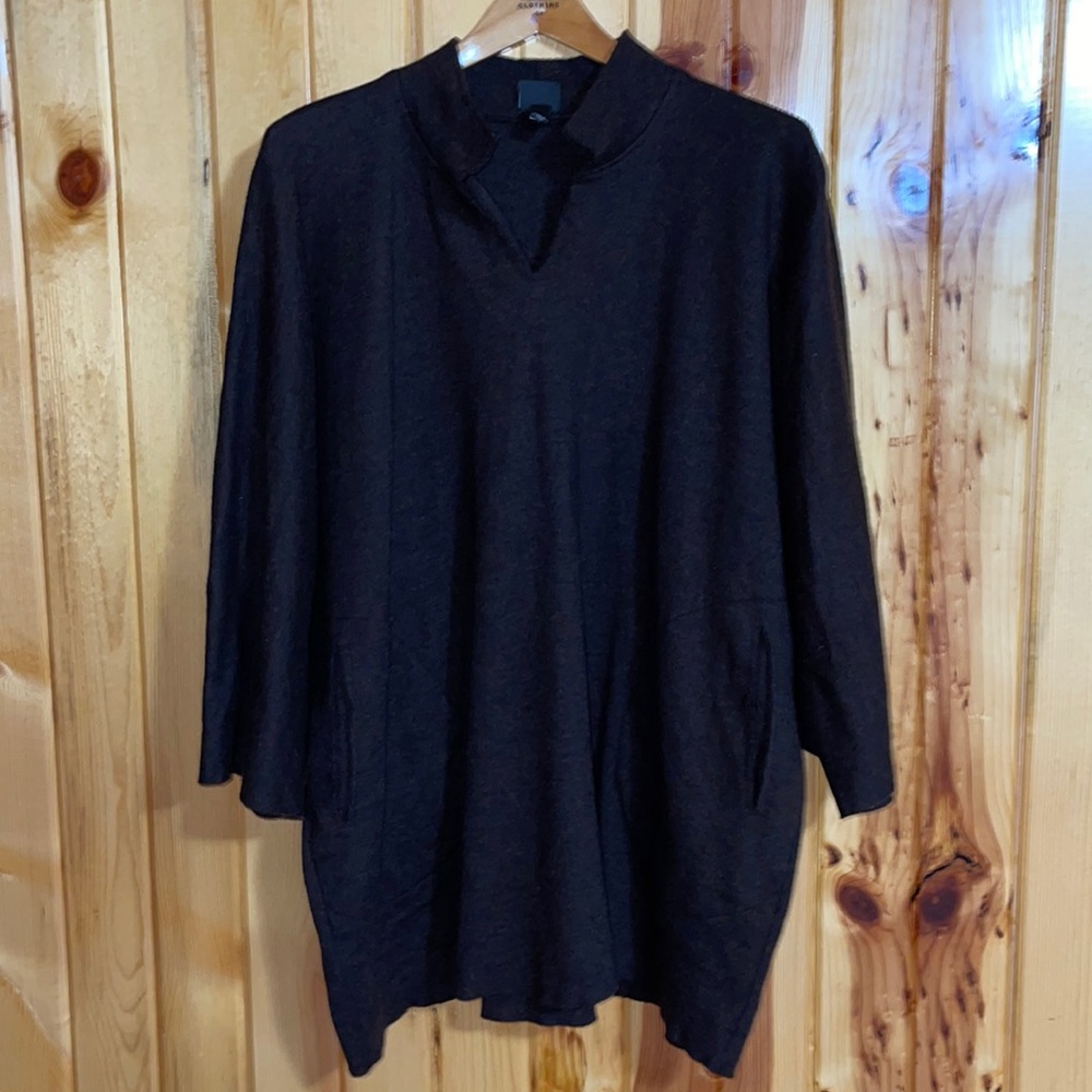 Eileen Fisher Woman 100% Wool V-Neck Pullover Sweater Chocolate Brown.